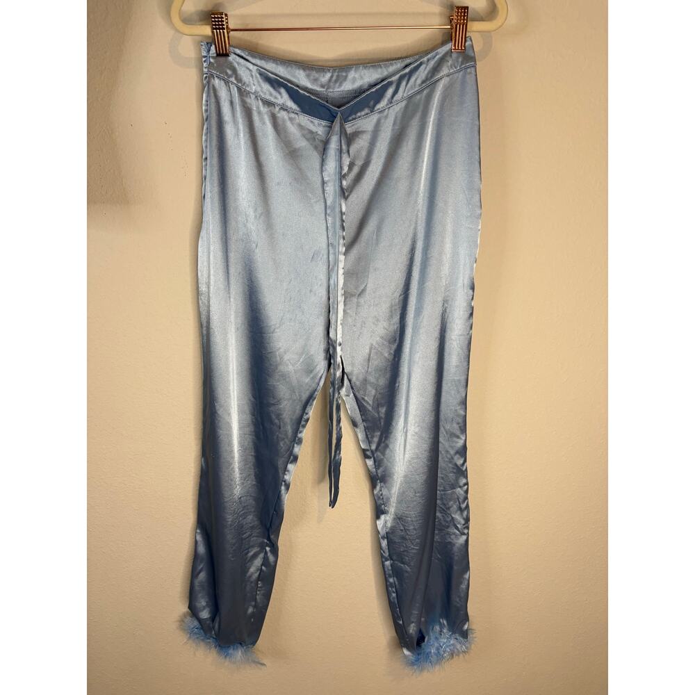 Womens Long Sleeve Silky Satin Fur Trim Pajama Set Sleepwear Loungewear S - Picture 4 of 16